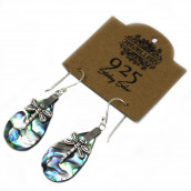 Shell & Silver Earrings - Dragonflies - Abalone - 6g - Click Image to Close